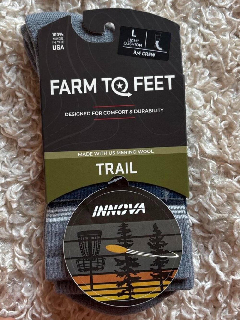 Farm To Feet 3/4 Crew Trail Socks Size Large NWT